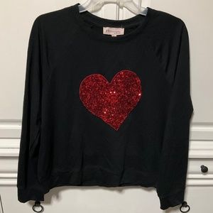 PHILOSOPHY Ladies Black Top w/Red Sequins Heart ❤️, so soft and beautiful! NWT